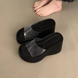 Transparent High Heels Slippers Women Wedges Shoes Platform Sandals 2024 Summer Slides Flip Flops Slingback Pumps
