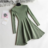 Autumn Winter black Sweater Dress Women o-neck Long Sleeve A Line thick Knit mini Dress female girl short bodycon