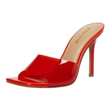 Green Transparent Sandals Summer Solid Color Slippers Thin Heels Slippers Ladies Square Toe Shoes 2021 Zapatillas
