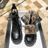 Winter Boots For Women Fur Black Combat Boots Women 2021 New PU Leather Punk Gothic Shoes Platform Ankle Boots