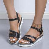 Breakj Size Female Sandals 2023 New Wedge Low Heel Casual Sandals Female One Word Buckle Wedge Roman