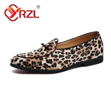 Leather Shoes Mens Soft Bottom Moccasins Casual Flats Slipper slip on Party Patent Leopard Pattern Mens Shoes