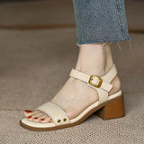 Breakj Thick Heel Sandals Female Summer 2024 New Foreign Style Open Toe Non-Slip Soft Bottom One Word Buckle Mom