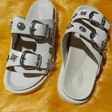 Size Slippers Female 2023 New Sweet Cool Belt Buckle Willow Nail Flat Slippers Wear Open Toe Word