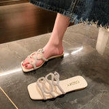 Women Slides Black White Designer Brand Fashion Woman Flat Heels Open Toes Slippers House Flip Flop Causal Sandals