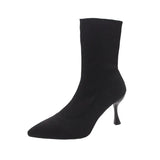 Net Red Thin Skinny Boots Knitted Elastic Boots Women's New Sharp Tips Sexy Fine And High Heel Short