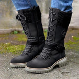 Women's Boots 2022 Autumn and Winter New Lace-up Knitted Women's Mid-calf Casual Thick-soled Shoes Fleece Warm Botas De