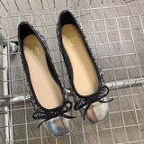 Doudou Shoes Square Head Shallow Mouth 2023 Spring New Korean Flat-Bottomed Bow Lazy Mary Jane Single