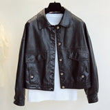 Spring Autumn New Women Faux Leather Jacket Single Breasted Short Loose PU Leather Coat Female Moto Biker Street