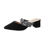 Women Mules Slippers Female Summer Flats Sandals Knit Fabric Stretch Slides Holiday Beach Shoes Square Heel Square Toe