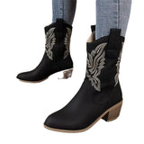 Breakj Embroidered Cowboy Boots 2024 Autumn And Winter New Round Head V Thick Heel Set Foot Martin Boots