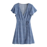 Summer V Neck Beach Wrap Dress Women Printed Boho Mini Dresses 2021 Short Sleeve Casual Ladies Sundress Vestidos