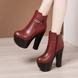 Tiangao 15Cm Catwalk Martin Boots Autumn And Winter Velvet Thickened Waterproof Table Thick Heels High Heels Medium-Sized Short