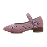 Breakj Grain Sole, Pointed Shoes Single Square Heel Fashionable Low Heel Embroidered Cloth Shoes, Retro Plate Buckle Embroidered Cloth Shoes Women's