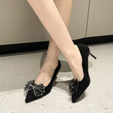 Breakj Fine High Heels 2025 New Black Bow Tip Single Shoe Temperament Drill Working