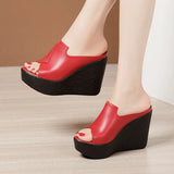 High Heel 11Cm Slope Heel Fashionable Women Wearing Sandals And Slippers 2023 Summer New Thick-Soled Waterproof Platform Large-Size