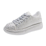 quality New Fashion Women Shoes Luxury Sports Shoes Women Designers Leather Shoes Silver Rhinestone Crystal Sneakers