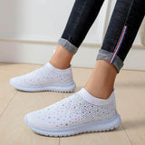 Women Sneakers Mesh Breathable Rhinestone Casual Platform Shoes For Ladies Slip On Comfortable Outdoor Female