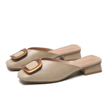 Mules Elegant Low Heel Buckle Women Slippers Slip-on Comfortable PU Ladies Office Shoes Summer Women