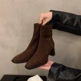 Breakj Short Boots 2024 New Autumn French Small Ankle Boots After Zipper Rough And Velvet Face Thin Martin