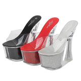 Breakj New Korean Version Of The Nightclub Car Model Shoes Super High Heels Thick Heel Waterproof Platform Sandals Transparent Crystal