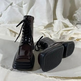 Women Platform Boots PU Leather Martin Boots Black Motorcycle Boots Female Warm Fur Autumn Winter Shoes Woman Ankle