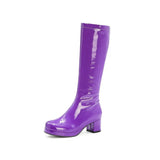 Autumn Winter Patent Leather Boots Fashion Long Shoes Round Toe Platform Thick Heel Ladies Party Wear Green Yellow Lavender