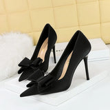 Breakj Korean Version Fashion Thin Heels, Silk, Shallow Pointed Bow Single High Heel Women's