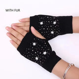 New Fashion Gloves with Artificial Stones Black Half-finger