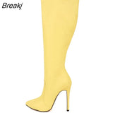2023 Winter Over The Knee Women Boots Leather Sexy High Heels Slip on Shoes Pointed Toe Woman Long Size