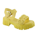 Elegant Women Leather Sandals 2022 New Summer Diamond Lattice Sandals Casual Flat Bottom Platform Sandals Women