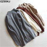 Style Loose Sweater Women Pullover Casual Half Turtleneck Long Sleeve Oversized Knit Sweater Female Jumpers Split