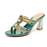 Women's Slippers In Summer Wear Crystal Diamond Sandals, Women's Sandals, Thick Heels, Bohemian Slippers, Full Of