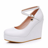 Breakj Cm Fashion Thick Bottom Slope Single Shoe Round Head Height Waterproof Slope Heel Buckle Heel Women's