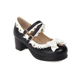 Bear Decorative Shoes Round Toe Thick With Bow Women's Shoes Single Shoes Tea Party Women's Shoes High Heels