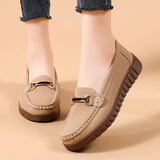 Breakj New Women's Shoes Flats Women's Single Shoes Bean Shoes With Metal Buckle Casual Shoes British Style Women's Small Leather