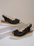 Breakj New Sandal Large Size Hemp Rope Bow Wedge Casual Sandal Women's