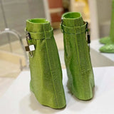 Breakj Fashion Winter New Round Slope With Super High Heel Large Size Rhinestone And Knee Ankle Boots Thigh
