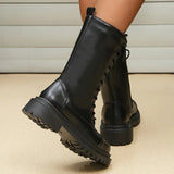 PU Leather Combat Boots for Women 2023 Autumn Winter Non Slip Motorcycle Boots Woman Fashion Platform Ankle Botas