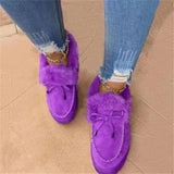 Boots Women Fur Slip-on Cotton Shoes Bowknot Plush Loafers Warm Short Snow Boots Female Furry Flat Shoes Platform