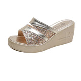 Women Wedge Sequins Slippers Bling Platform Flip Flops Soft Comfortable Casual Shoes Women Beach Sandals Ladies Slipper