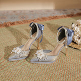 Flower Bow Pearl Chain Waterproof Platform Heel Heels Not Tired Wedding Shoes High