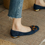 sale Ladies Flat Shoe Retro Square Toe Leather Loafers for Women 2022 Spring Casual Flats Elegant Metal buckle female