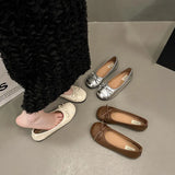 Breeze Gentle Shoes Ladle Shoes French Red Single Shoes Women's 2024 New Summer Pregnant Women Flat-Soled Silver Bean