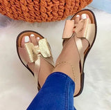 Spring And Summer New Flat Bottom Matching Color Bow Tie Lady Sandals And Slippers Large Size Women's Shoes Flat Bottom