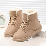 2022 Women Winter Snow Boots Warm Flat Plus Size Platform Lace Up Ladies Women's Shoes New Flock Fur Suede Ankle Boots