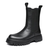 Breakj New 2024 High Leg Thick Chelsea Boots Round Head Black Korean Fashion Single Boots