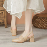 Breakj Jane Sandals Women's Versatile Thick Heel French Shoes Missing Heel One Word Belt Women's Shoes 2023 New Shoes