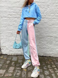 Elastic Waistband Loose Harem Embroidery Tie Dye Contrast Jogger Pant Women Man Streetwear Korean Harajuku Punk Hip