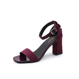 Girls Summer 2023 New Thick Heels Black Student Open Toes Buckle Roman High Heels